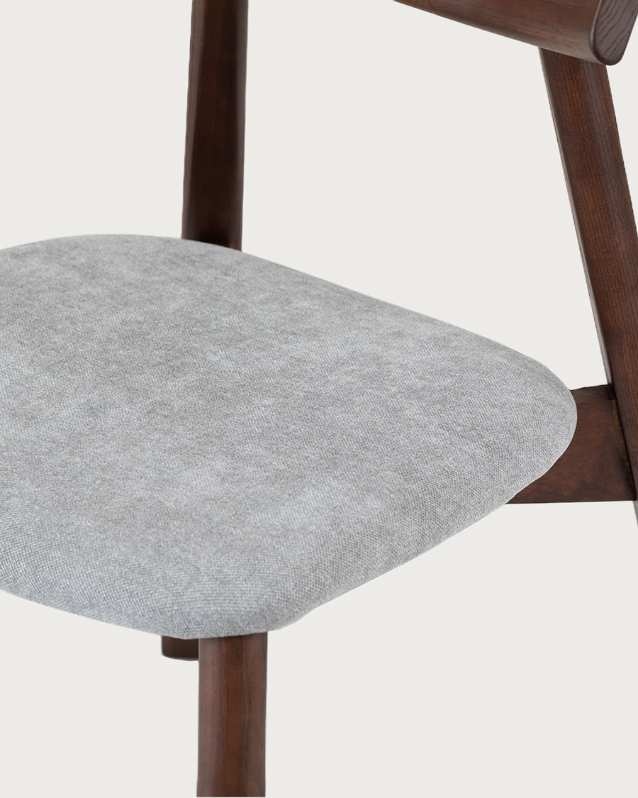 Nami - Dining chair in lacquered ash wood, walnut or oak finish, with fabric seat