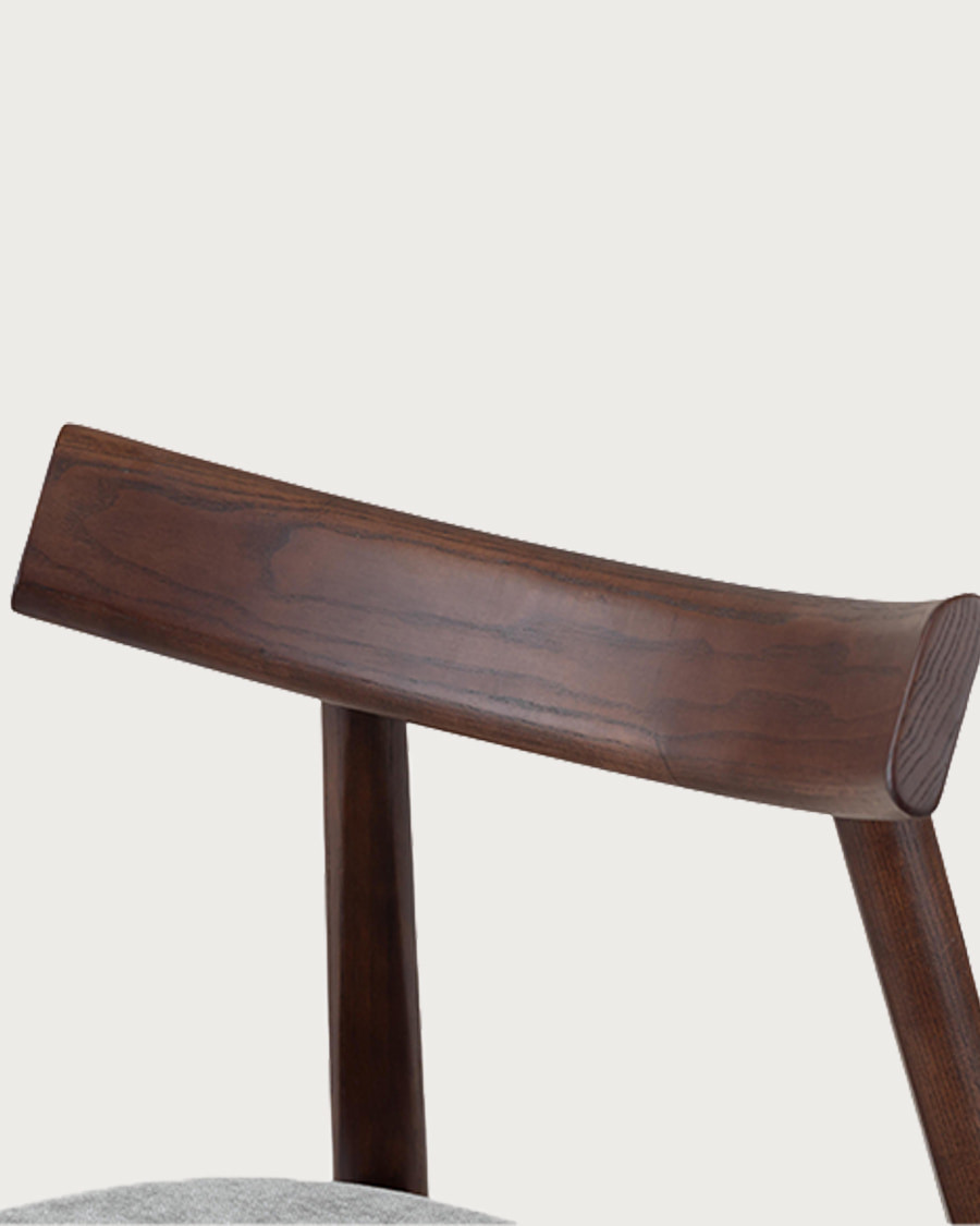 Nami - Dining chair in lacquered ash wood, walnut or oak finish, with fabric seat