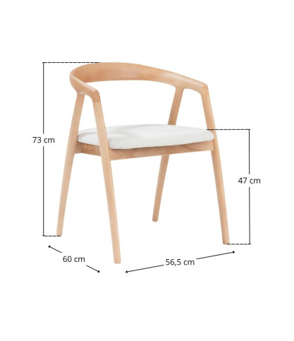 Yori - Chaise de salle à manger en bois de frêne laqué avec assise rembourrée en tissu