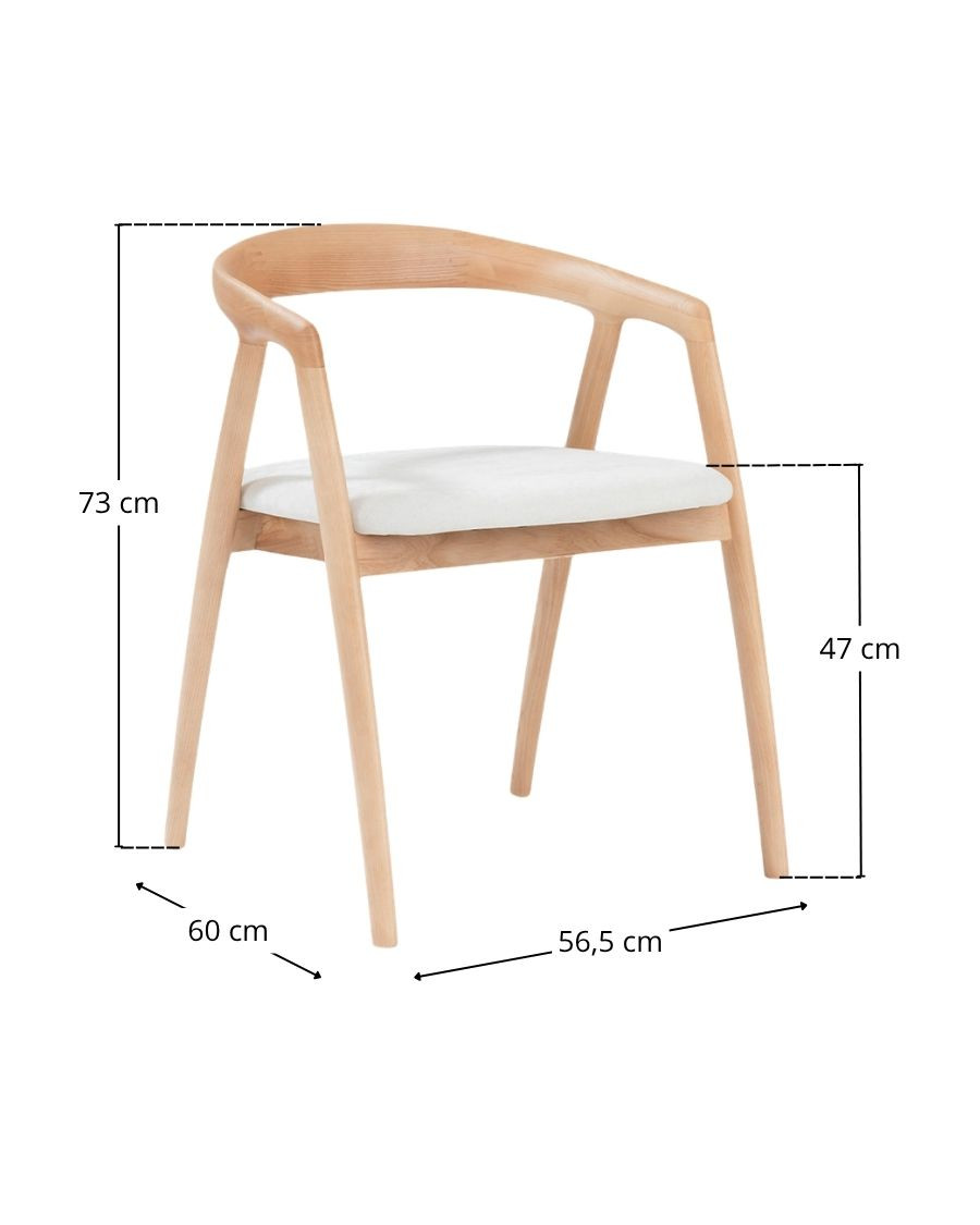 Yori - Chaise de salle à manger en bois de frêne laqué avec assise rembourrée en tissu