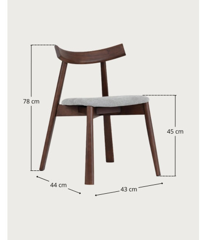 Nami Noyer - Chaise de salle à manger en bois de frêne laqué, finition noyer, avec assise en tissu