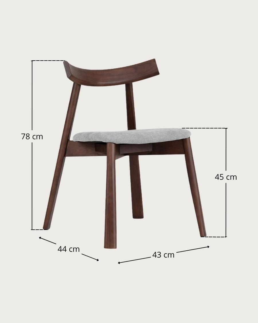 Nami Noyer - Chaise de salle à manger en bois de frêne laqué, finition noyer, avec assise en tissu