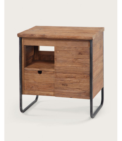 Azur - Mobiletto da bagno piccolo in stile industriale, in teak e metallo, 70 cm