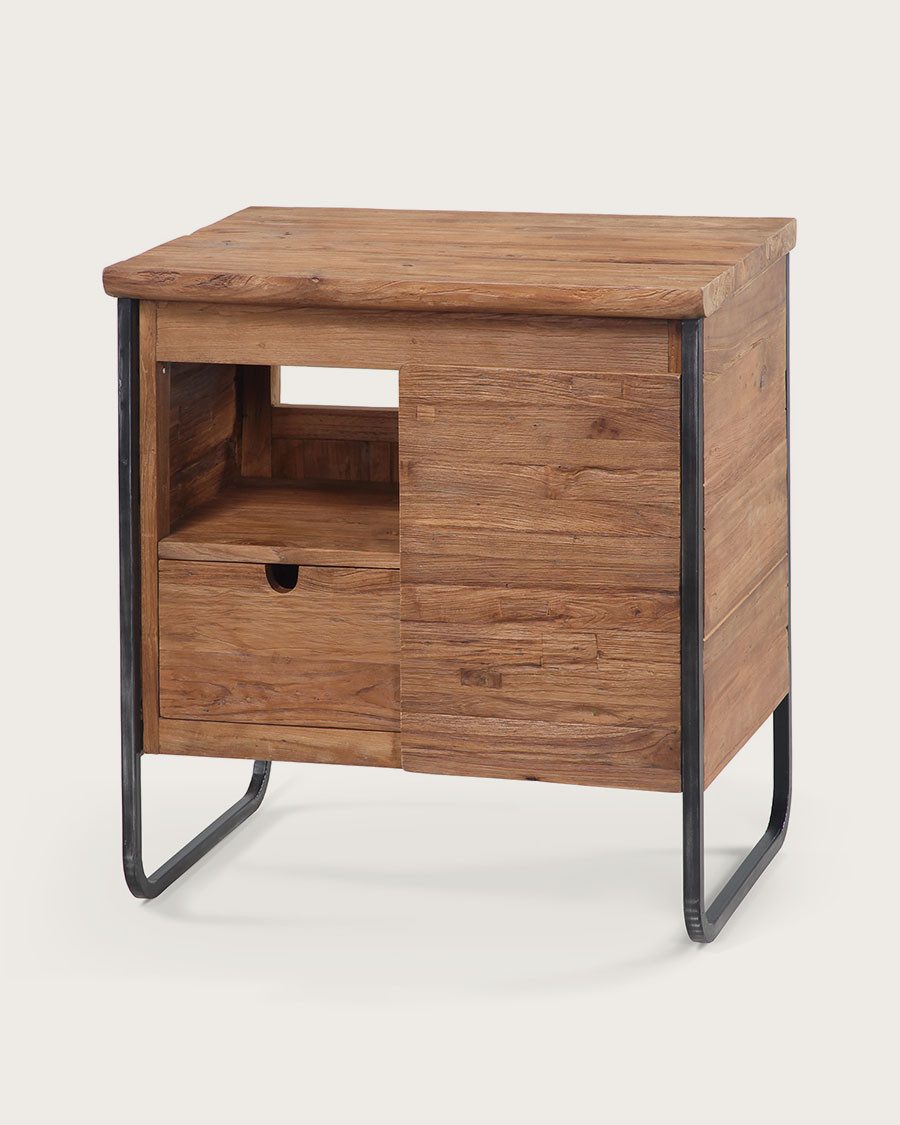 Azur - Kleiner Badezimmerschrank im Industriestil aus Teakholz und Metall, 70 cm