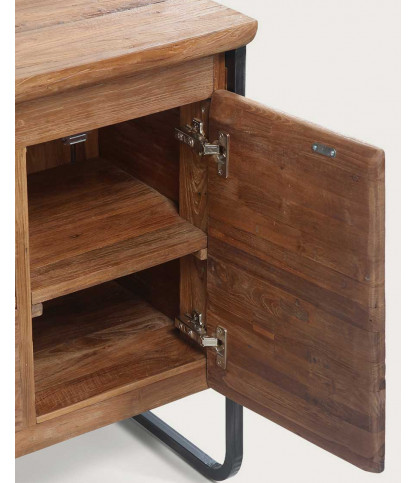 Azur - Kleiner Badezimmerschrank im Industriestil aus Teakholz und Metall, 70 cm