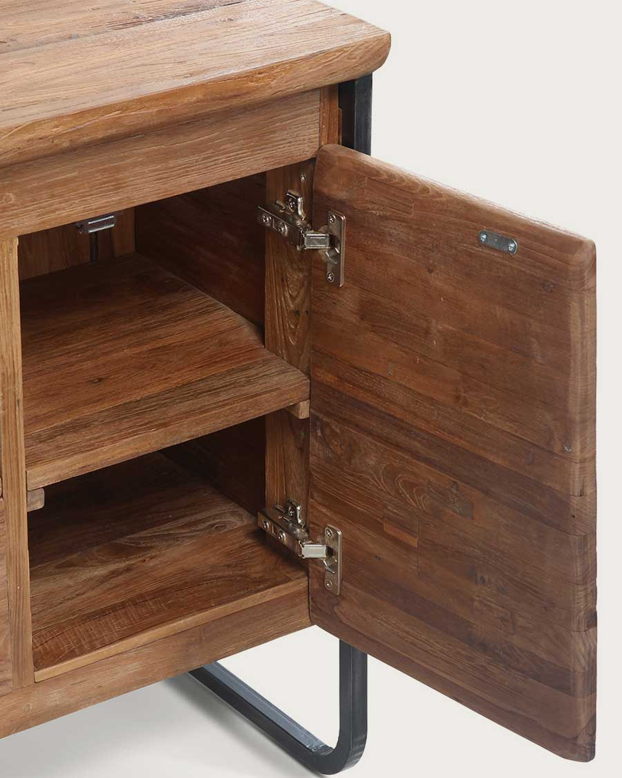 Azur - Klein industrieel badkamerkastje van teakhout en metaal, 70 cm