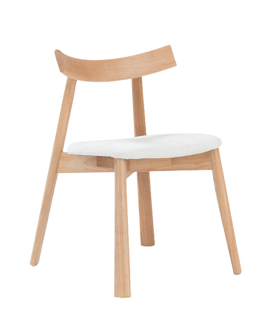 Nami Chêne - Chaise de salle à manger en bois de frêne laqué, finition chêne, avec assise en tissu