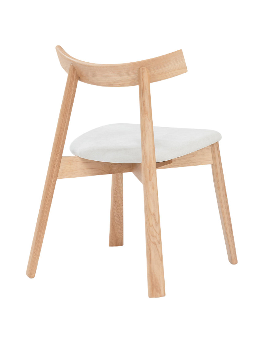 Nami Chêne - Chaise de salle à manger en bois de frêne laqué, finition chêne, avec assise en tissu