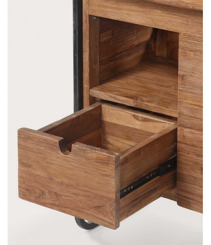 Azur - Kleiner Badezimmerschrank im Industriestil aus Teakholz und Metall, 70 cm