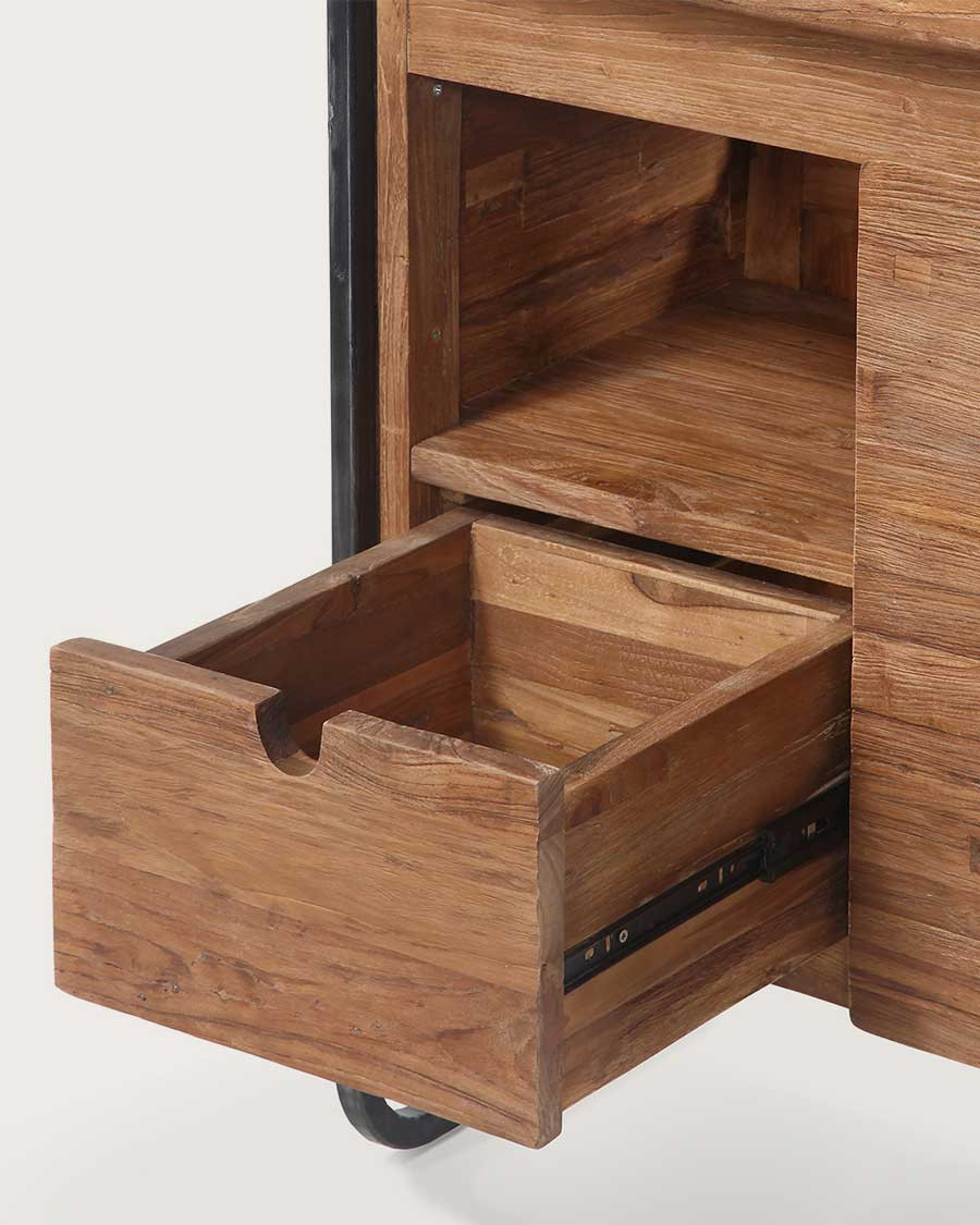 Azur - Kleiner Badezimmerschrank im Industriestil aus Teakholz und Metall, 70 cm