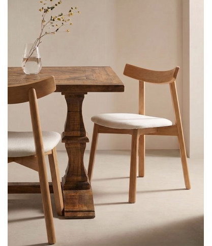 Nami Oak - Dining chair in lacquered ash wood, oak finish, with fabric seat