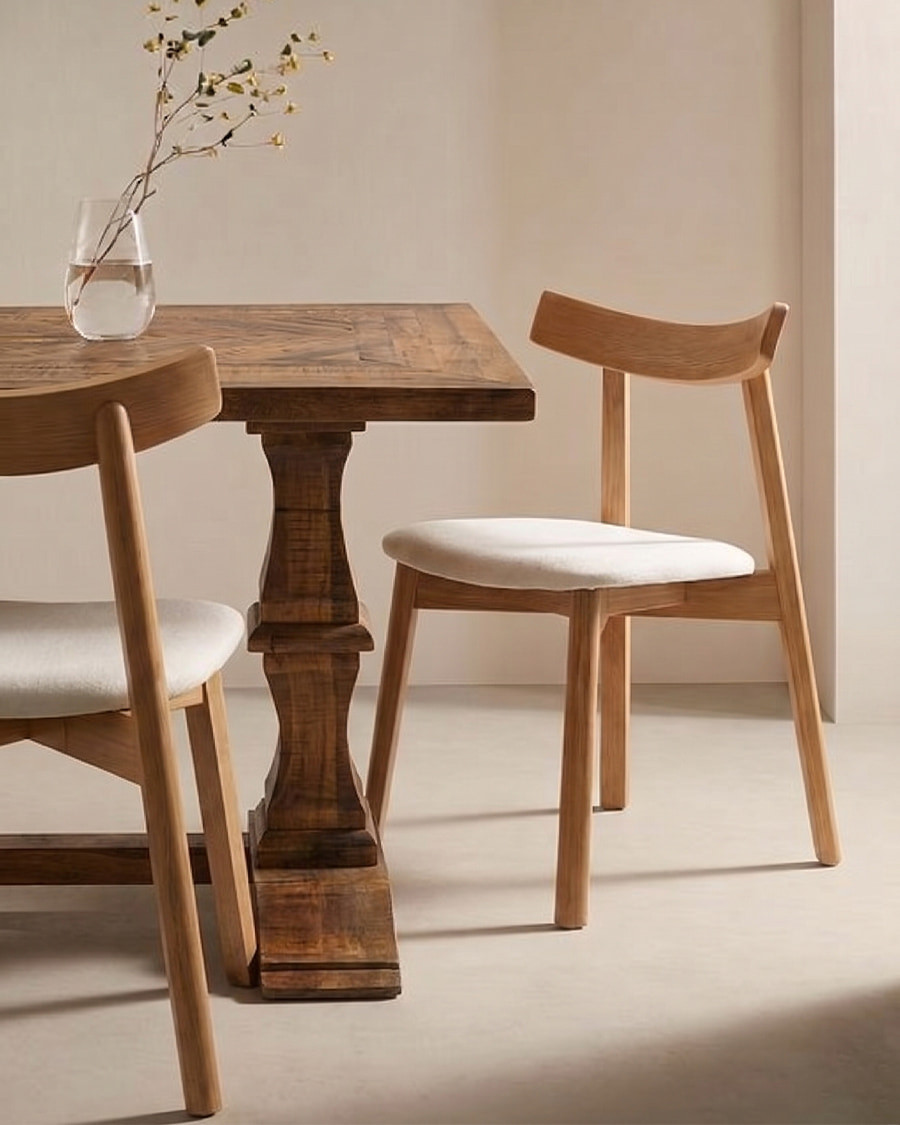 Nami Oak - Dining chair in lacquered ash wood, oak finish, with fabric seat
