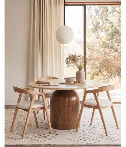 Yori - Chaise de salle à manger en bois de frêne laqué avec assise rembourrée en tissu