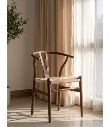 Zen - Chaise en bois de hêtre laqué et assise en corde de papier