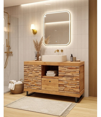 Neo - Mobile bagno in parquet di teak da 140 cm