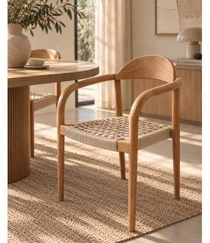 Kima - Chair in solid teak and beige rope