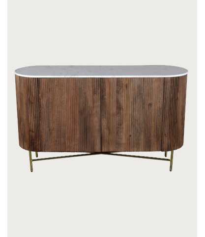 Céline - Credenza in legno massello con piano in marmo bianco, 145 cm