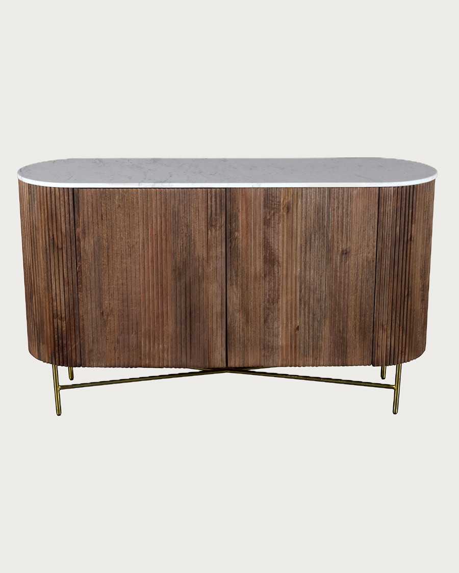 Céline - Solid wood sideboard with white marble top, 145 cm