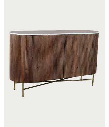 Céline - Credenza in legno massello con piano in marmo bianco, 145 cm