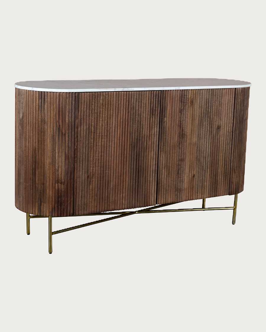 Céline - Sideboard aus Massivholz mit weißer Marmorplatte, 145 cm