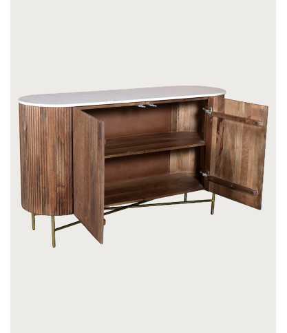 Céline - Enfilade en bois massif avec plateau en marbre blanc 145 cm