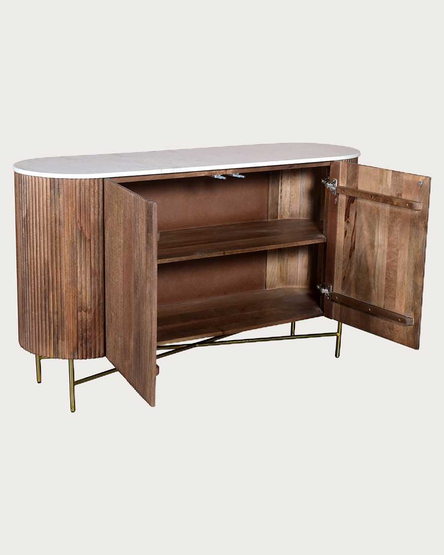 Céline - Aparador de madera maciza con tapa de mármol blanco, 145 cm