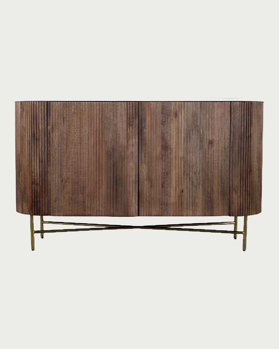 Céline - Enfilade en bois massif avec plateau en marbre blanc 145 cm