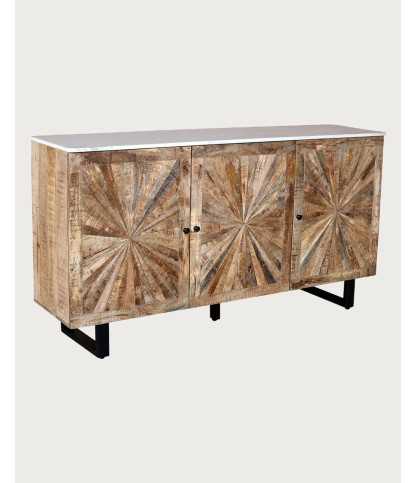 Sunet - Dressoir van massief hout en wit marmer, 160 cm