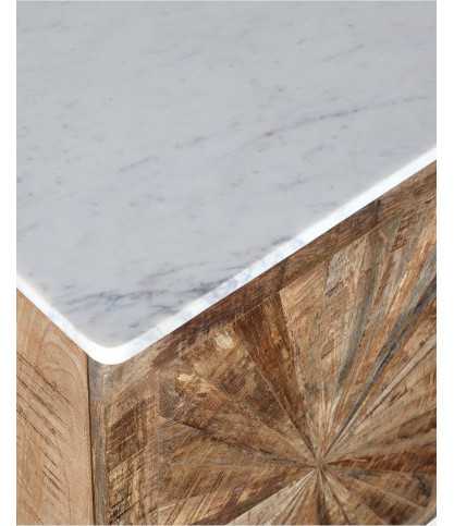 Sunet - Sideboard aus Massivholz und weißem Marmor, 160 cm