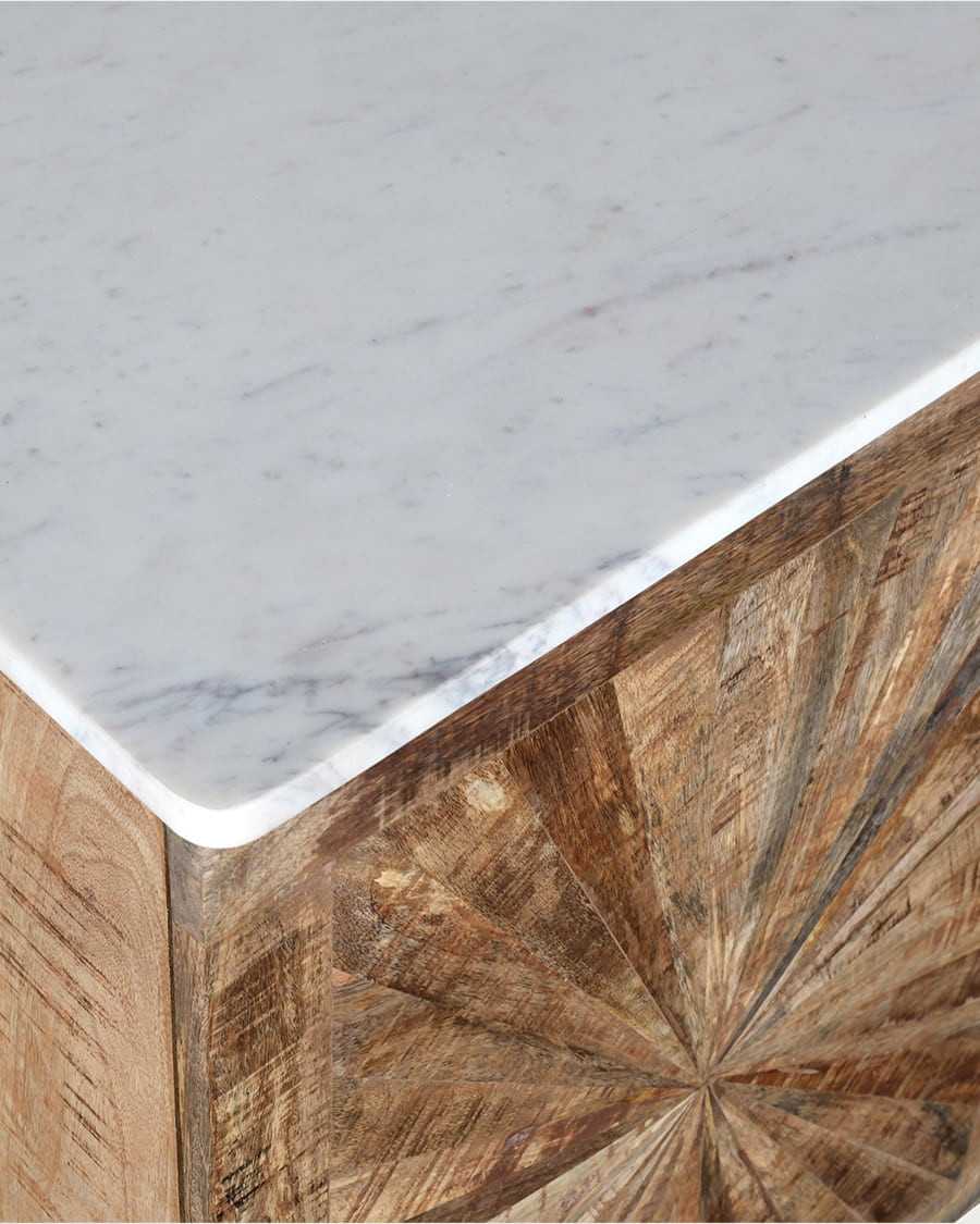 Sunet - Buffet en bois massif et marbre blanc 160 cm