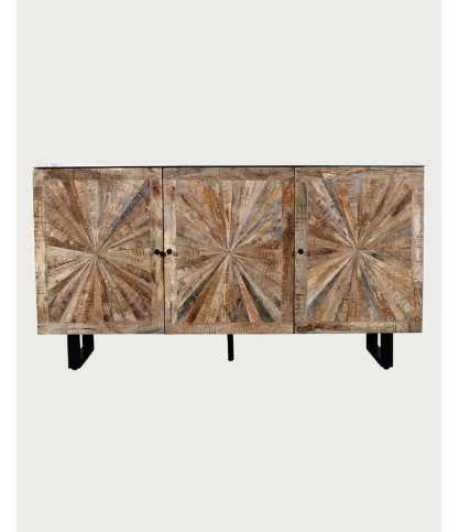 Sunet - Buffet en bois massif et marbre blanc 160 cm
