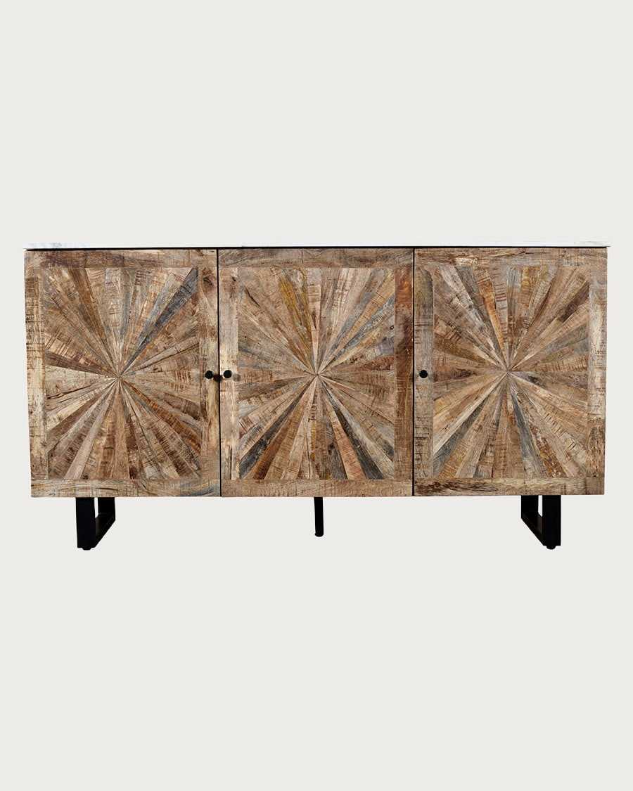 Sunet - Sideboard aus Massivholz und weißem Marmor, 160 cm