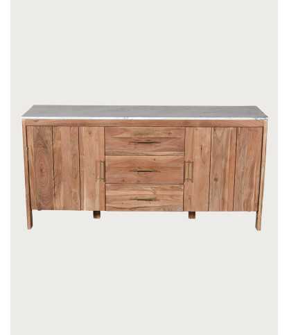 Havena - Buffet aus massivem Holz und weißem Marmor, 175 cm