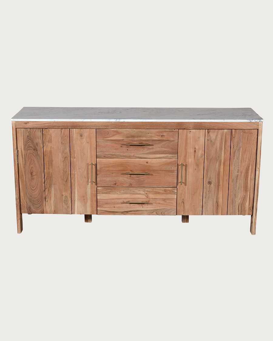 Havena - Buffet en bois massif et marbre blanc 175 cm