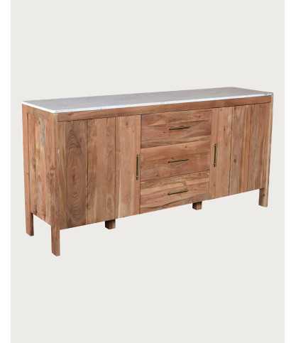 Havena - Buffet en bois massif et marbre blanc 175 cm