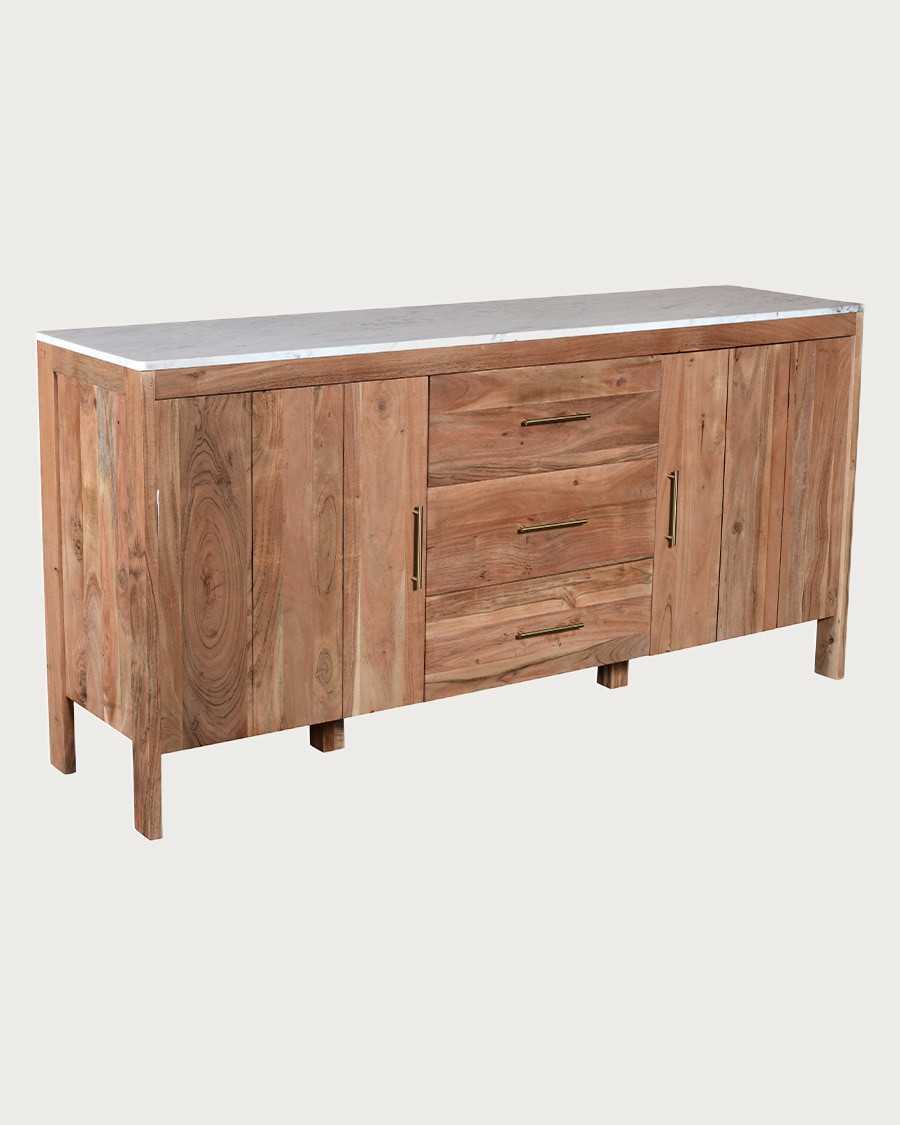 Havena - Buffet aus massivem Holz und weißem Marmor, 175 cm