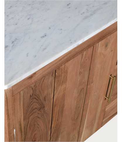 Havena - Buffet aus massivem Holz und weißem Marmor, 175 cm