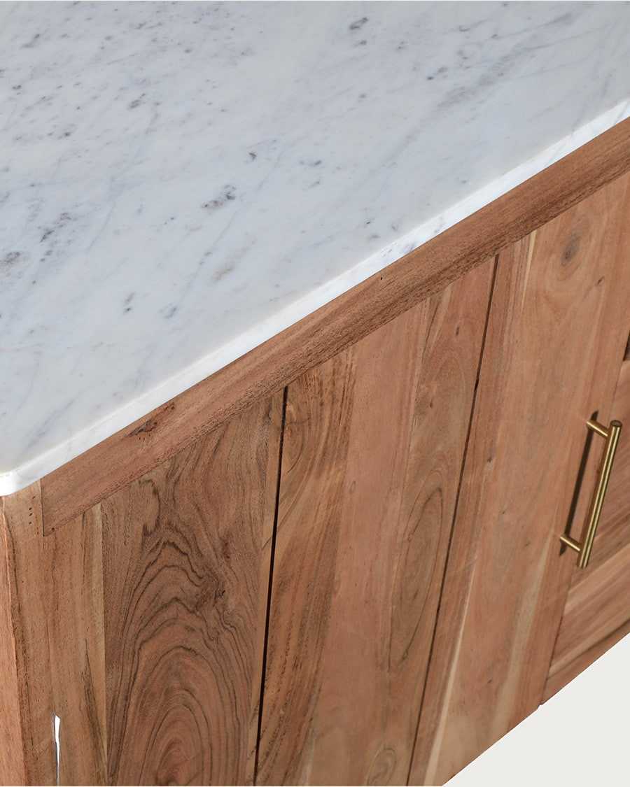 Havena - Buffet aus massivem Holz und weißem Marmor, 175 cm