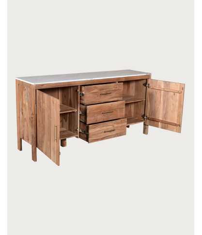 Havena - Buffet aus massivem Holz und weißem Marmor, 175 cm