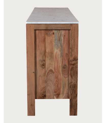 Havena - Buffet en bois massif en marbre blanc 175 cm