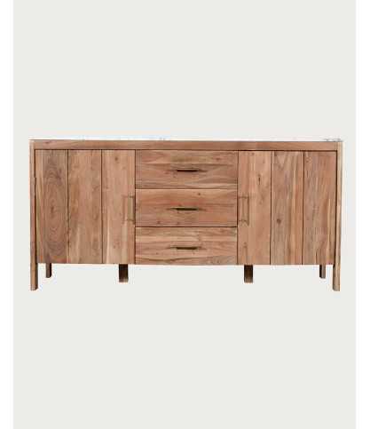 Havena - Buffet en madera maciza y mármol blanco 175 cm