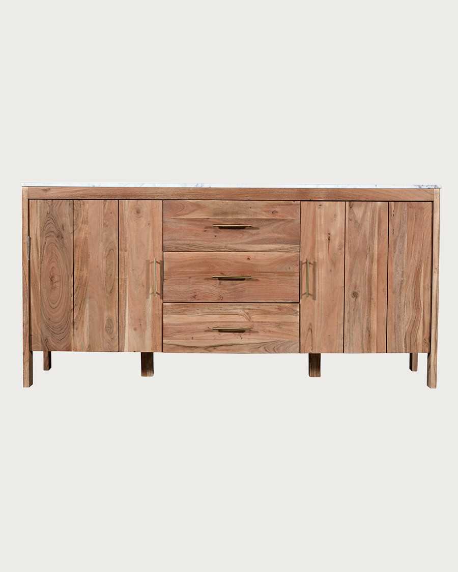 Havena - Buffet en bois massif en marbre blanc 175 cm