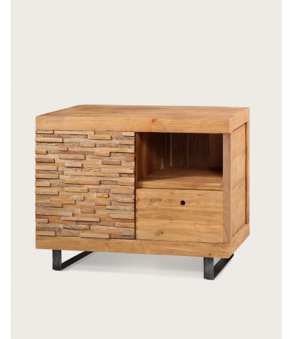 Neo - Mobile da bagno in teak con motivo a parquet da 90 cm