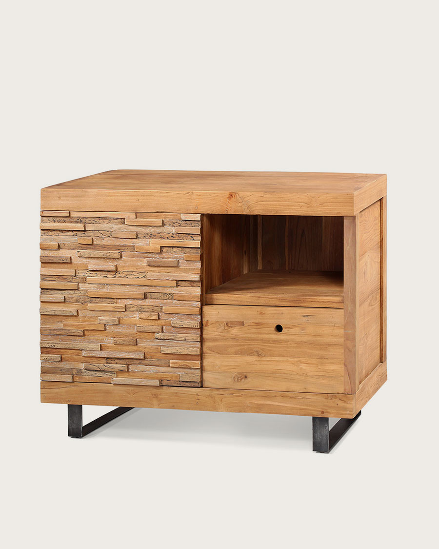 Néo - Meuble salle de bain en teck parqueté 90cm