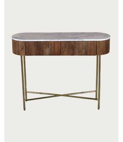 Céline - Console van massief mangohout en wit marmer, 100 cm