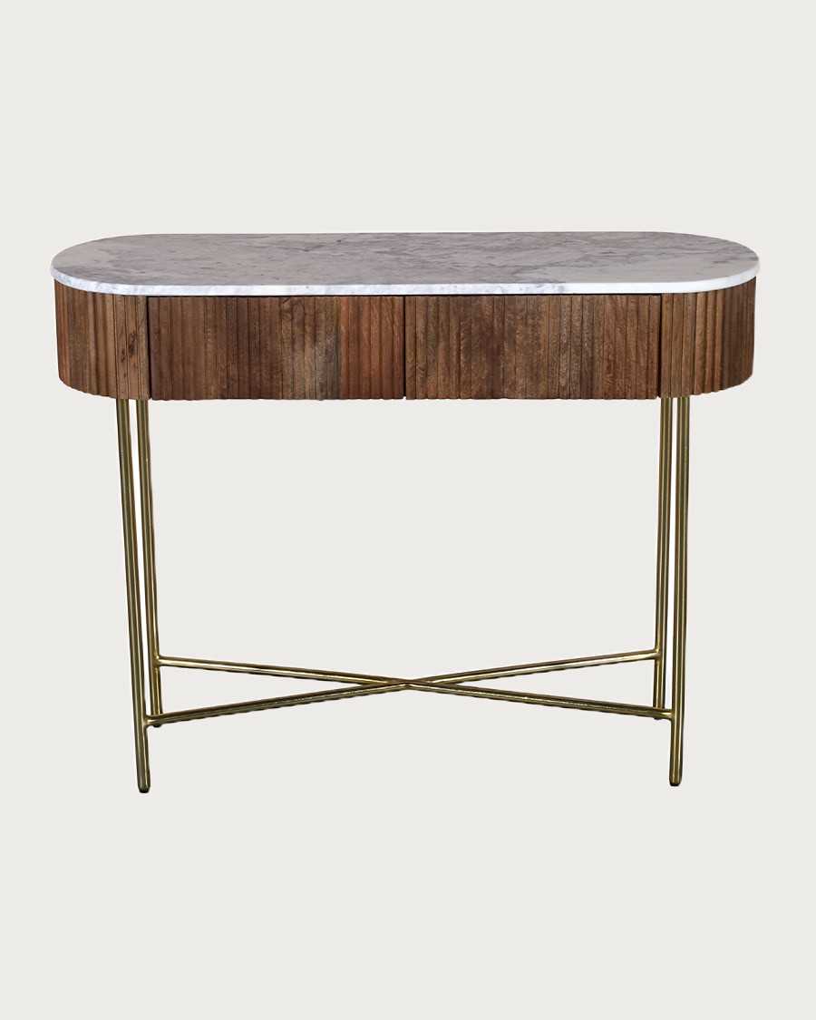 Céline - Konsole aus massivem Mangoholz und weißem Marmor, 100 cm