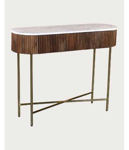 Céline - Console in solid mango wood and white marble, 100 cm