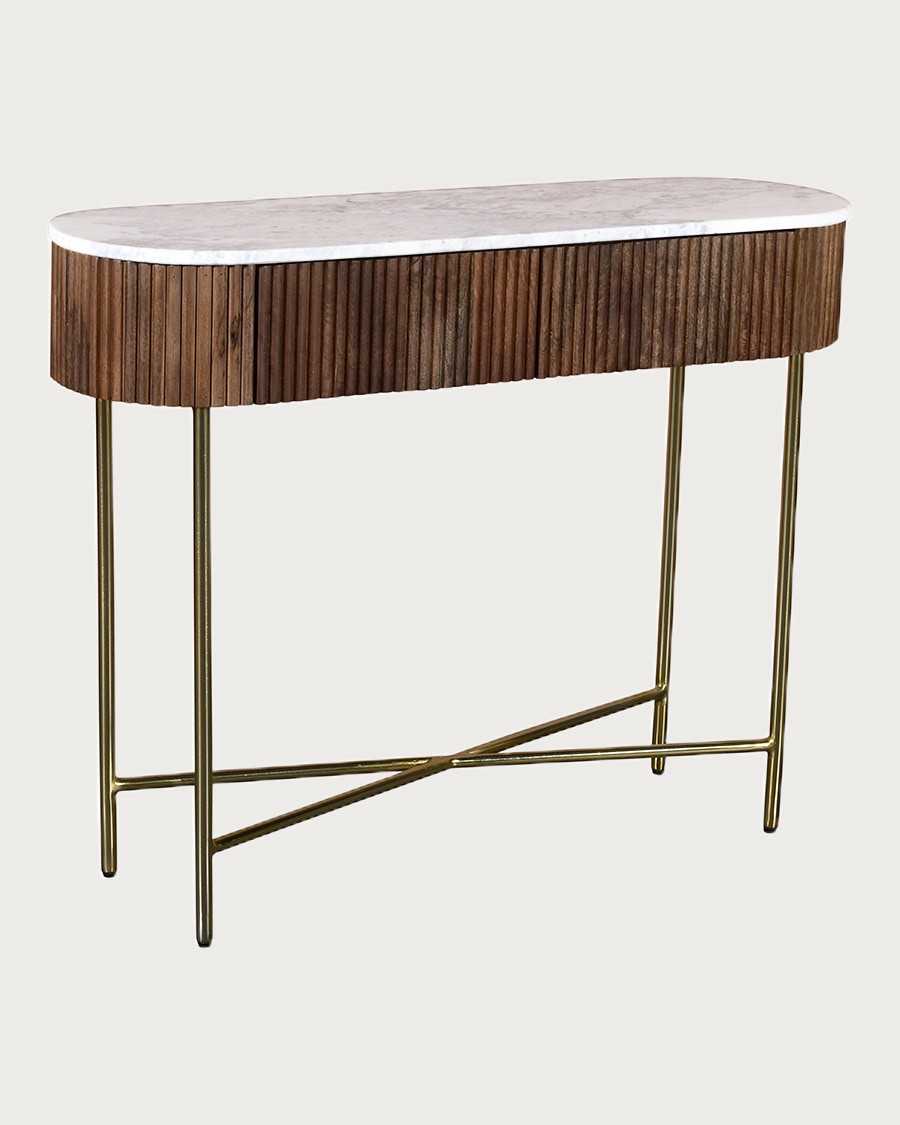 Céline - Console en bois de manguier massif et marbre blanc 100 cm