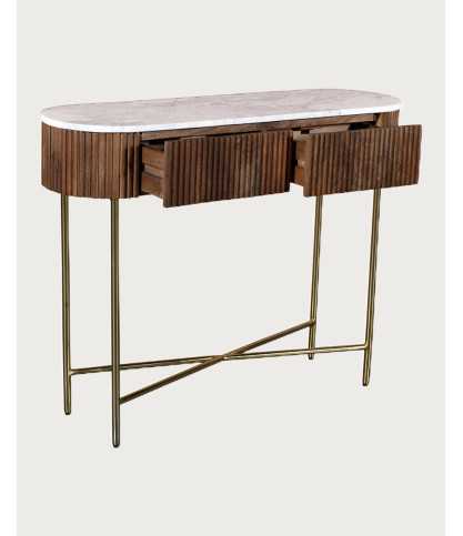 Céline - Console en bois de manguier massif et marbre blanc 100 cm