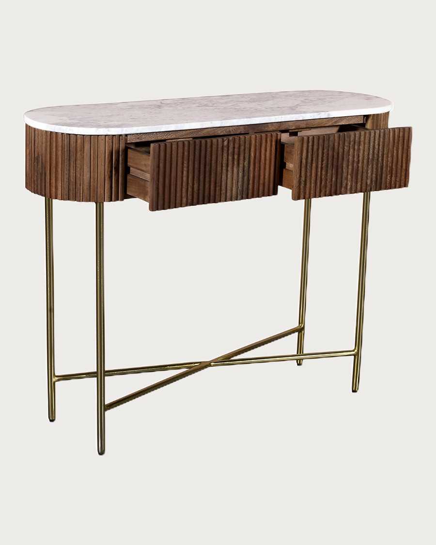 Céline - Konsole aus massivem Mangoholz und weißem Marmor, 100 cm